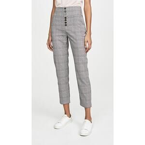 Joie Abony Pants Caviar Plaid Black & White Crepe High Waist Button Fly 00 NWT